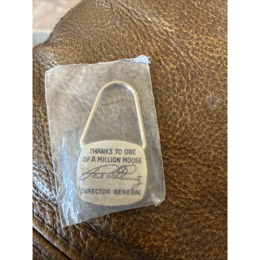 MILLION MOOSE KEY RING 1973  GOD BLESS MOOSEHEART  SIGNED  DIRECTOR GENERAL NEW